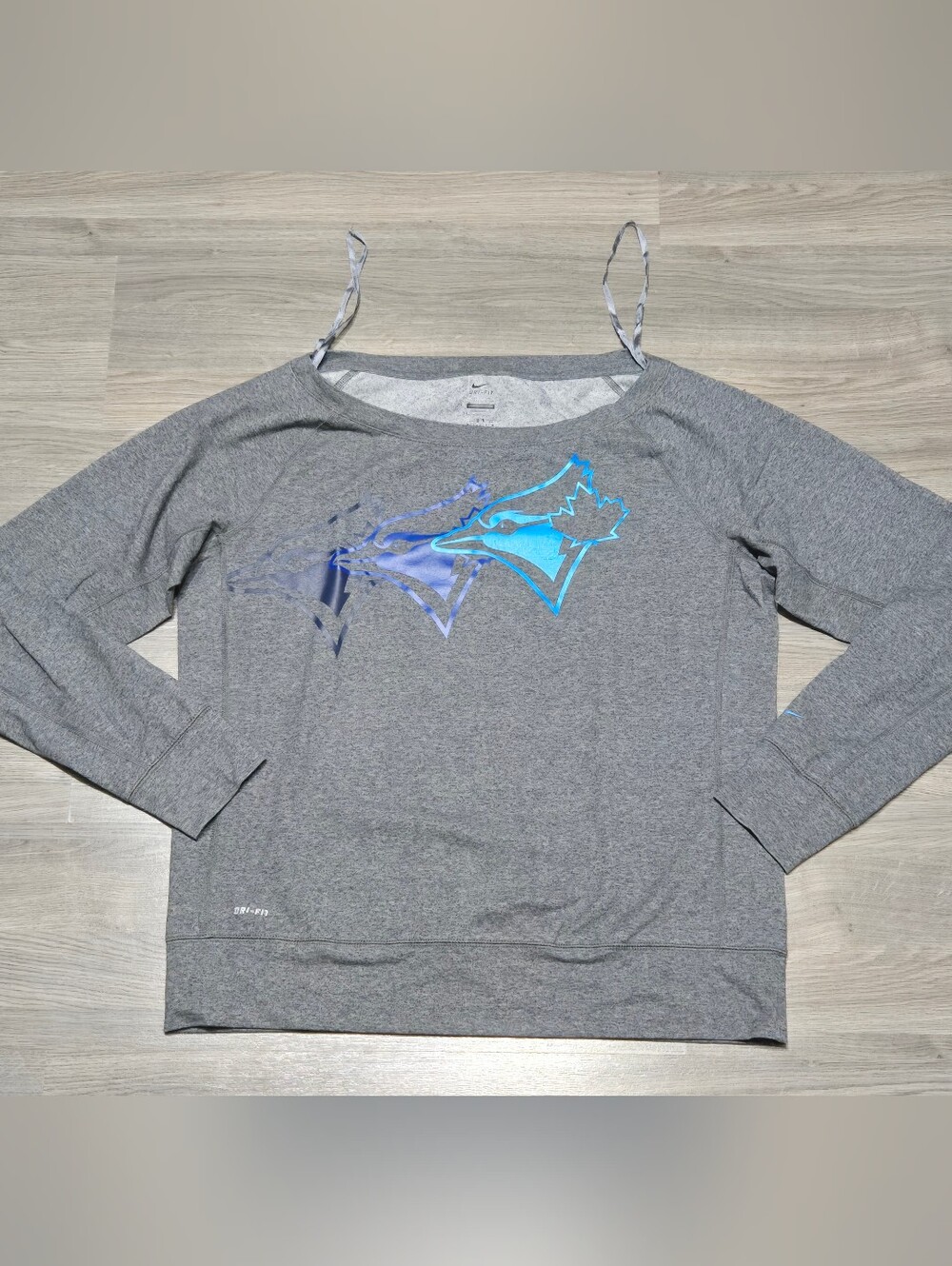 Nike Drifit Off-Shoulder Long Sleeve Shirt Holo Graphic Print Womens Size Large